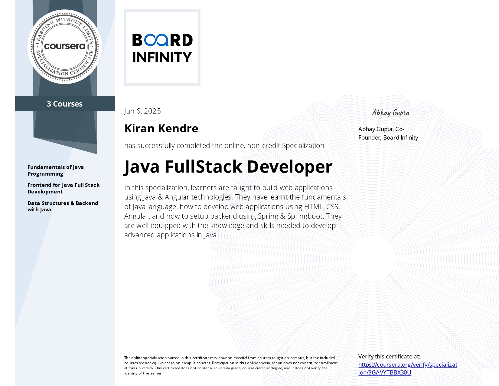Java FullStack Developer Specialization
